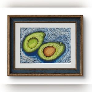 Original Avocado Oil Pastel Painting - Blue and Green